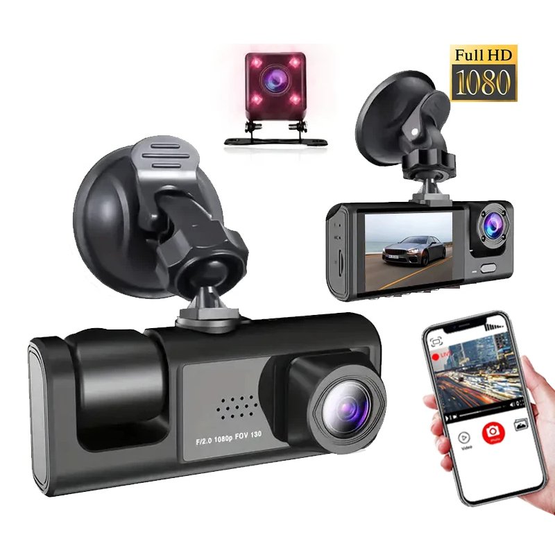 Camera Carro Veicular Automotiva Dash Cam DVR Dual Tripla G-Sensor Gravador Sensor Gravidade