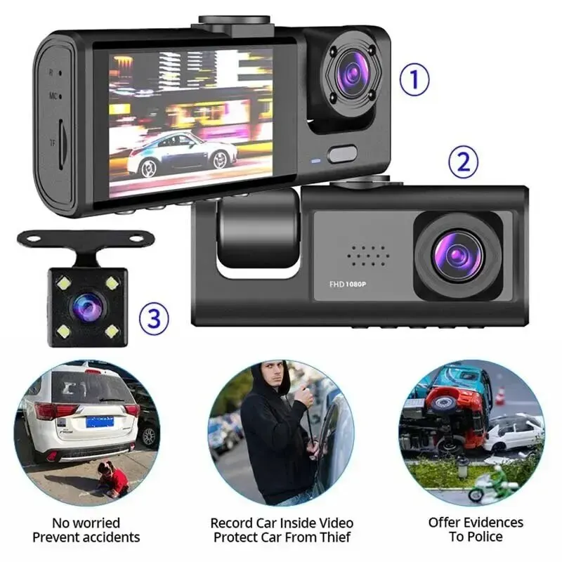 Camera Carro Veicular Automotiva Dash Cam DVR Dual Tripla G-Sensor Gravador Sensor Gravidade