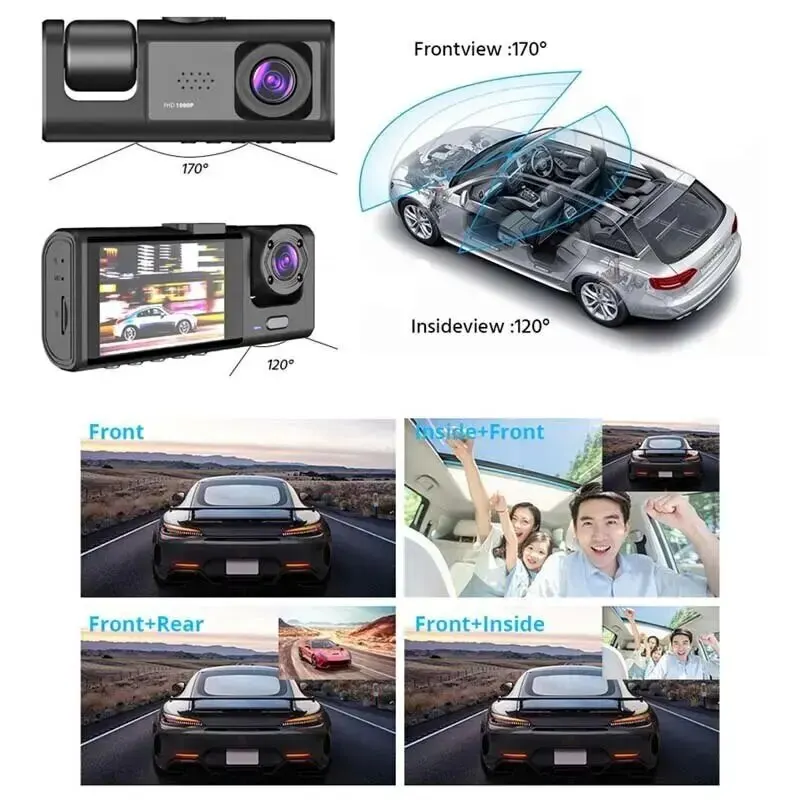 Camera Carro Veicular Automotiva Dash Cam DVR Dual Tripla G-Sensor Gravador Sensor Gravidade