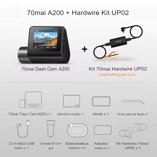 Camera Veicular Xiaomi 70mai Dash Cam A200 1080P HDR 60FPS Algoritmo MaiColor Vivid +