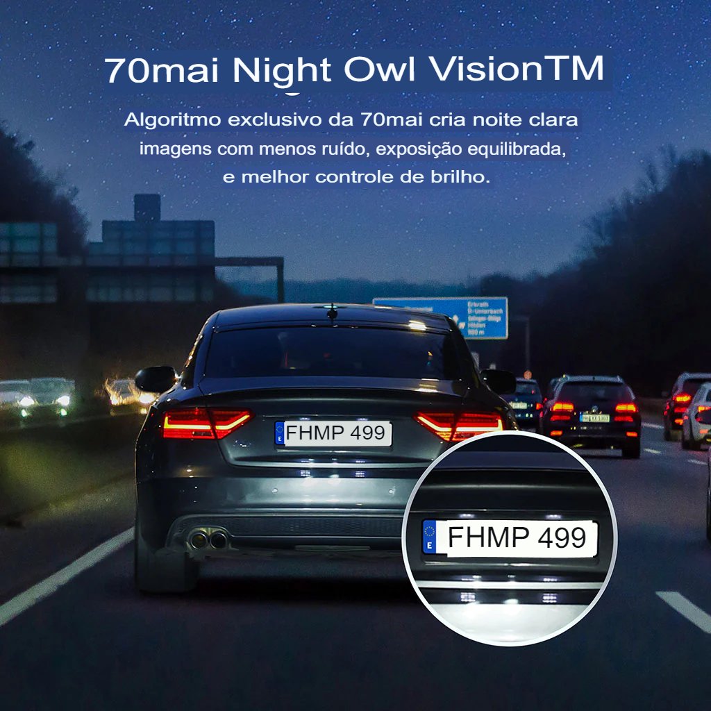 Camera Veicular Xiaomi 70mai Dash Cam A200 1080P HDR 60FPS Algoritmo MaiColor Vivid +