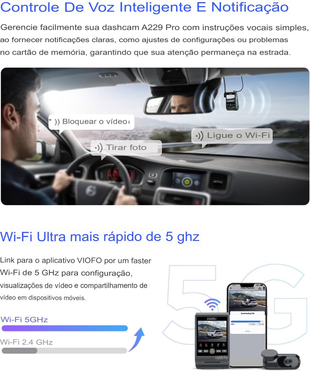 Viofo A229 Pro Wi-Fi 5GHz e Alertas de Voz Inteligentes