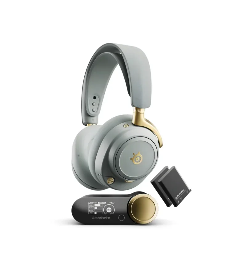 SteelSeries Arctis Nova Elite Wireless Sage & Gold com Base e Baterias