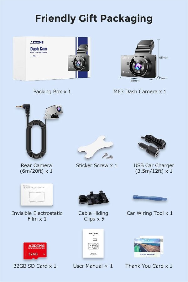 Camera Veicular Dash Cam AZDOME M63 True 4K  1080P DVR GPS WIFI integrado