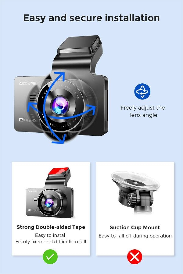 Camera Veicular Dash Cam AZDOME M63 True 4K  1080P DVR GPS WIFI integrado