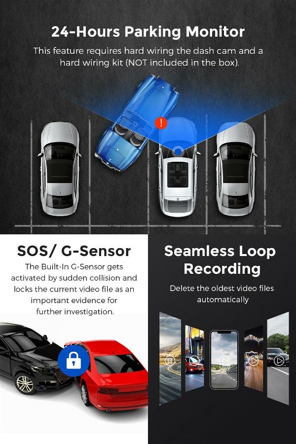Camera Veicular Dash Cam AZDOME M63 True 4K  1080P DVR GPS WIFI integrado