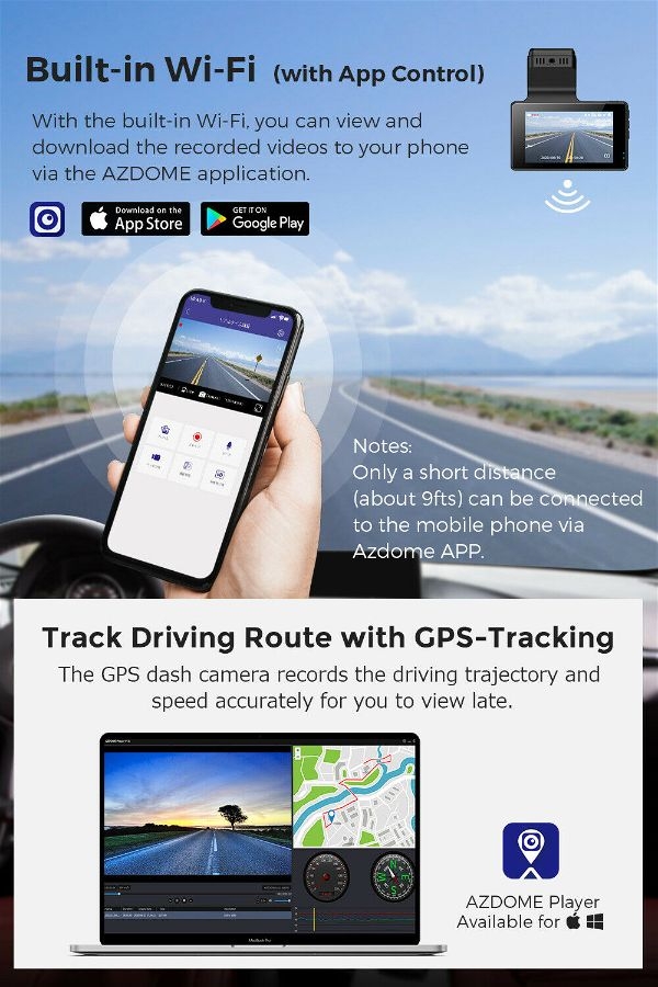 Camera Veicular Dash Cam AZDOME M63 True 4K  1080P DVR GPS WIFI integrado