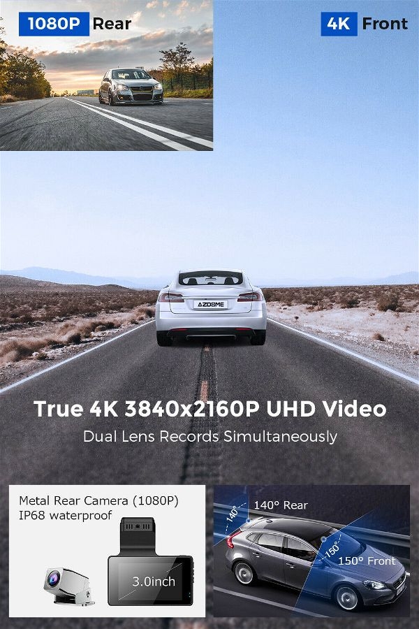 Camera Veicular Dash Cam AZDOME M63 True 4K  1080P DVR GPS WIFI integrado