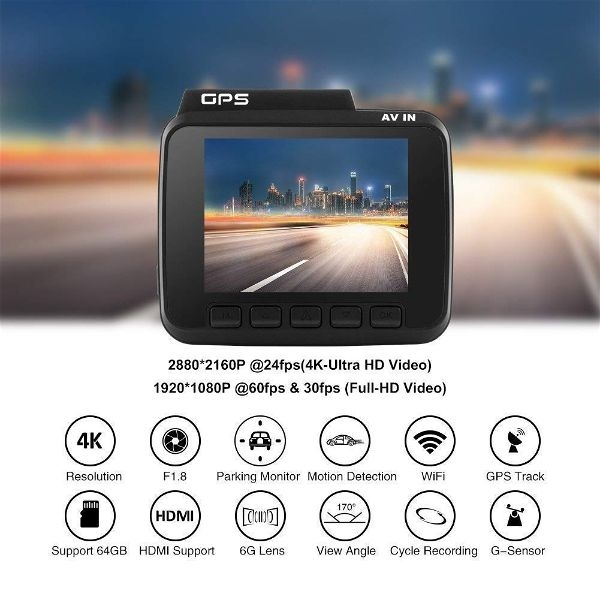 Camera Veicular Carro AZDOME GS63H GPS 4K WiFi Ultrta HD 2160P Visão Noturna 170 graus Sensor