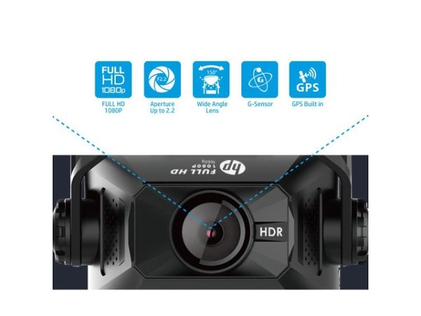 HP F660G Câmera Dual Dash Frontal 1080P Traseira 720P Câmera de Ré com GSensor Tela 2" GPS Integrado