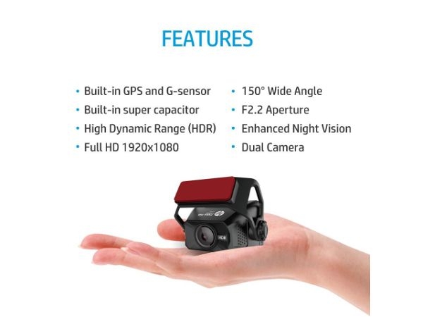 HP F660G Câmera Dual Dash Frontal 1080P Traseira 720P Câmera de Ré com GSensor Tela 2" GPS Integrado