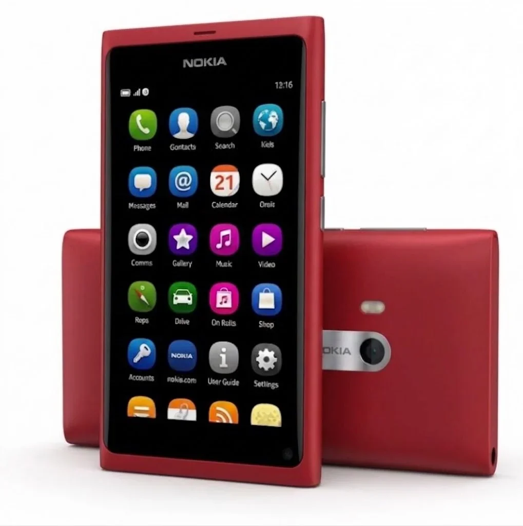 Nokia N9 vermelho frontal e traseira horizontal