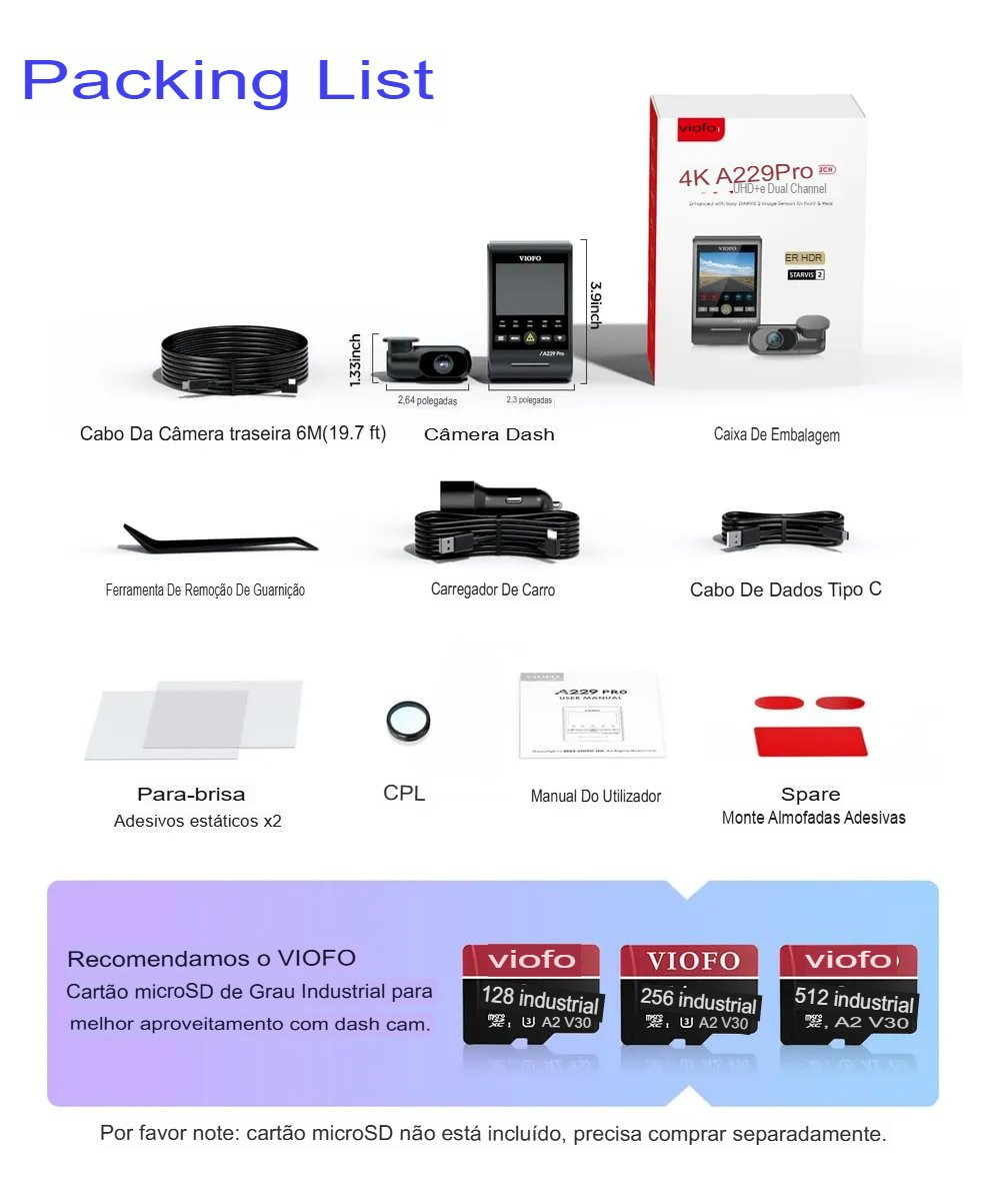Viofo A229 Pro Kit Completo e Itens de Instalação