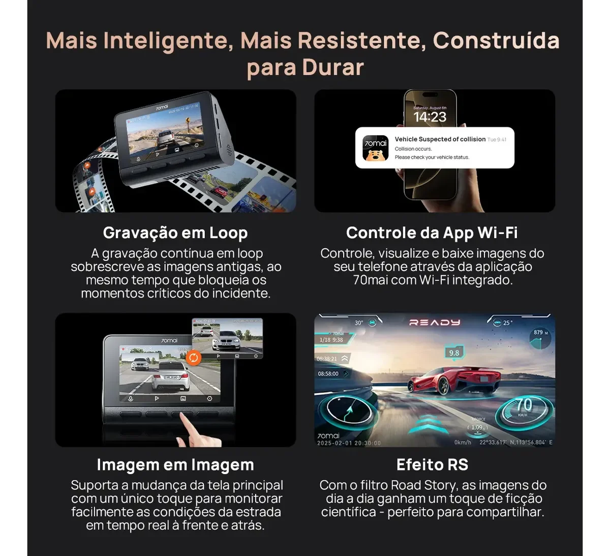 Dash Cam 70mai A810s ADAS GPS 4K HDR Sony STARVIS 2 - Versão Supercapacitor e Wi-Fi 6