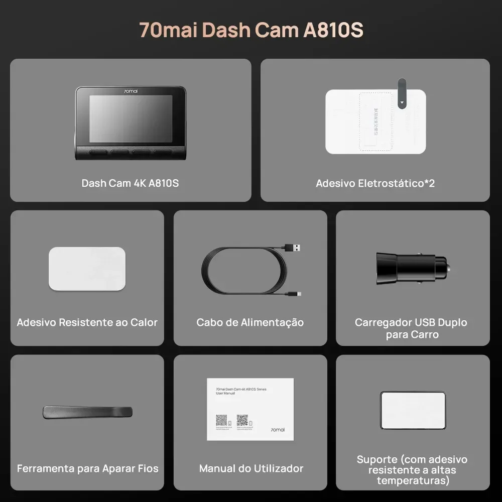 Dash Cam 70mai A810s ADAS GPS 4K HDR Sony STARVIS 2 - Versão Supercapacitor e Wi-Fi 6