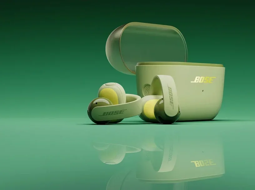Bose Sport Open Earbuds verdes no estojo