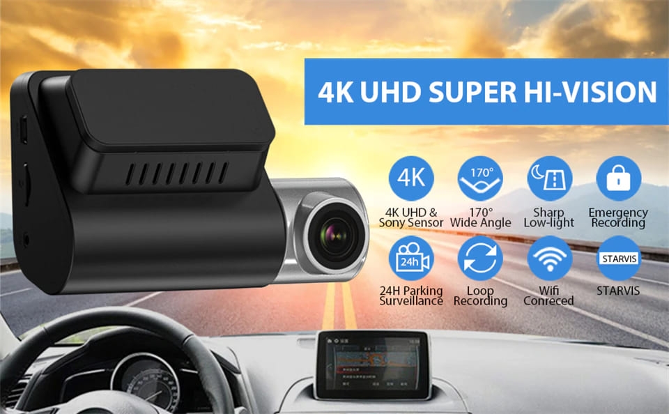 Camera Veicular Novatek 2K 4K Single Dual Dash Cam Pro 2.0" WiFi  Frontal 170 e Traseira 140 Graus Wide Angle 24H Estacionamento