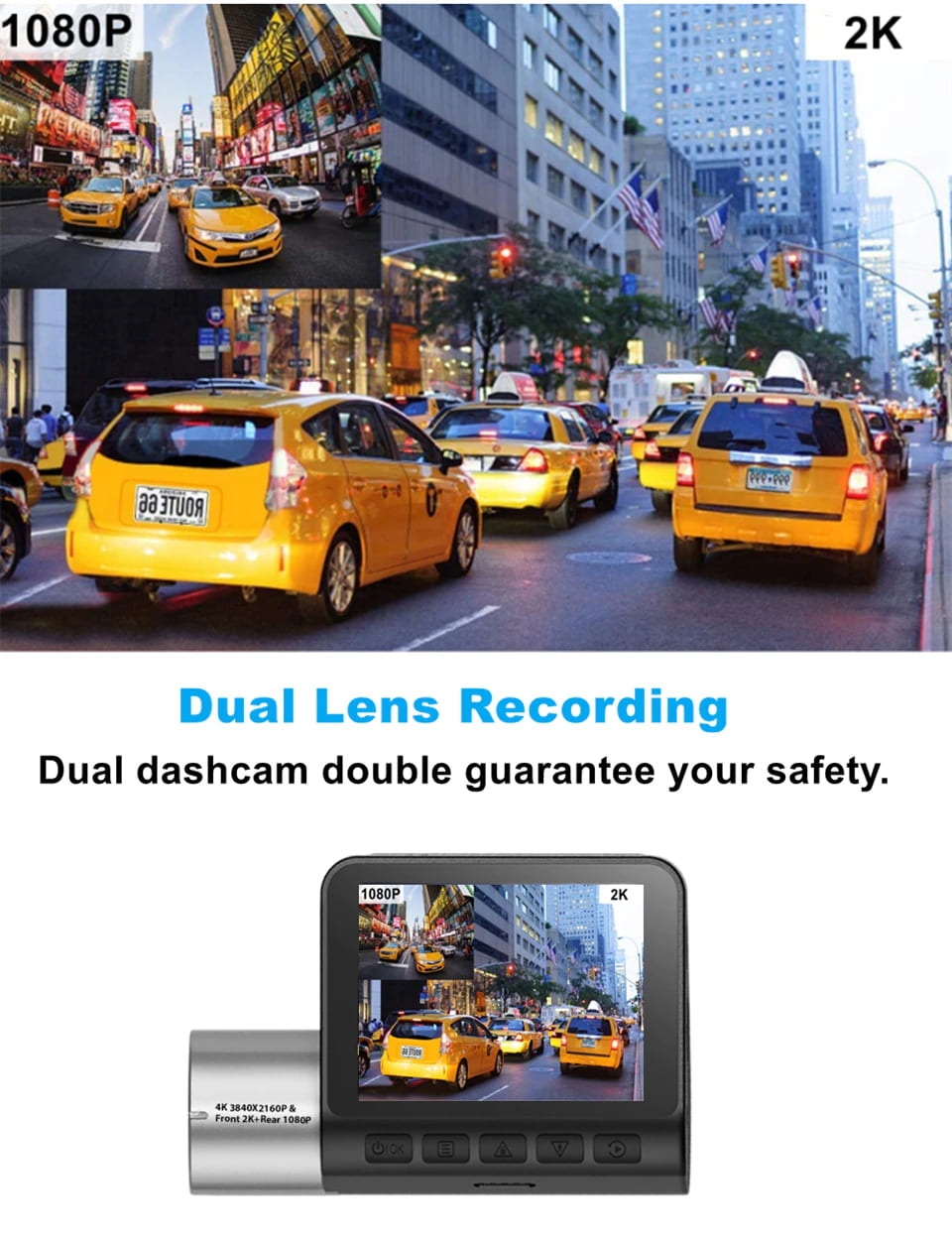 Camera Veicular Novatek 2K 4K Single Dual Dash Cam Pro 2.0" WiFi  Frontal 170 e Traseira 140 Graus Wide Angle 24H Estacionamento