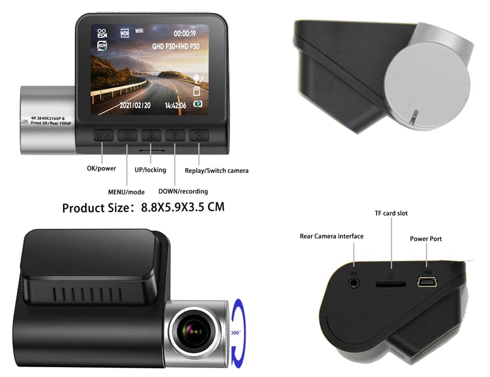 Camera Veicular Novatek 2K 4K Single Dual Dash Cam Pro 2.0" WiFi  Frontal 170 e Traseira 140 Graus Wide Angle 24H Estacionamento