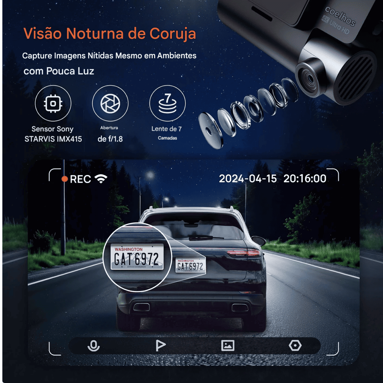 Camera Veicular Xiaomi 70mai A800s 4K Velocidade em Tempo Real 2160P UHD WIFI GPS  Monitor de estacionamento