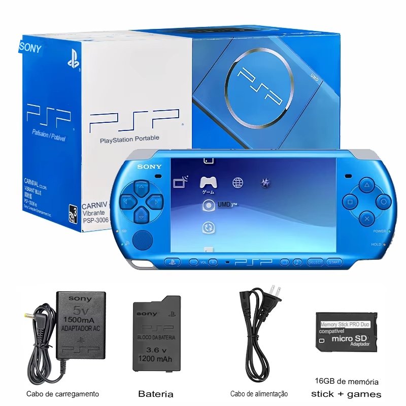 Console Video Game Sony PSP 3000 3006 Desbloqueado Kit Jogos 16GB 