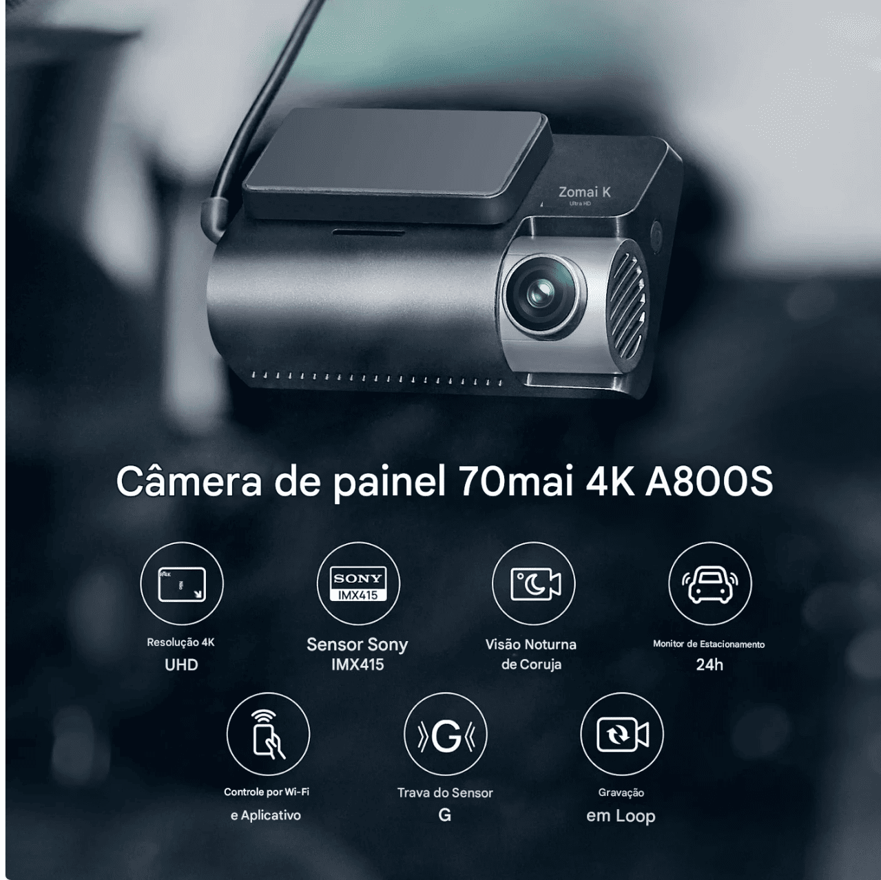 Camera Veicular Xiaomi 70mai A800s 4K Velocidade em Tempo Real 2160P UHD WIFI GPS  Monitor de estacionamento