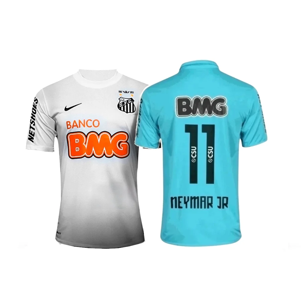 Camisa Santos 2012 Centenário Branca e Azul - Vista Frente e Verso
