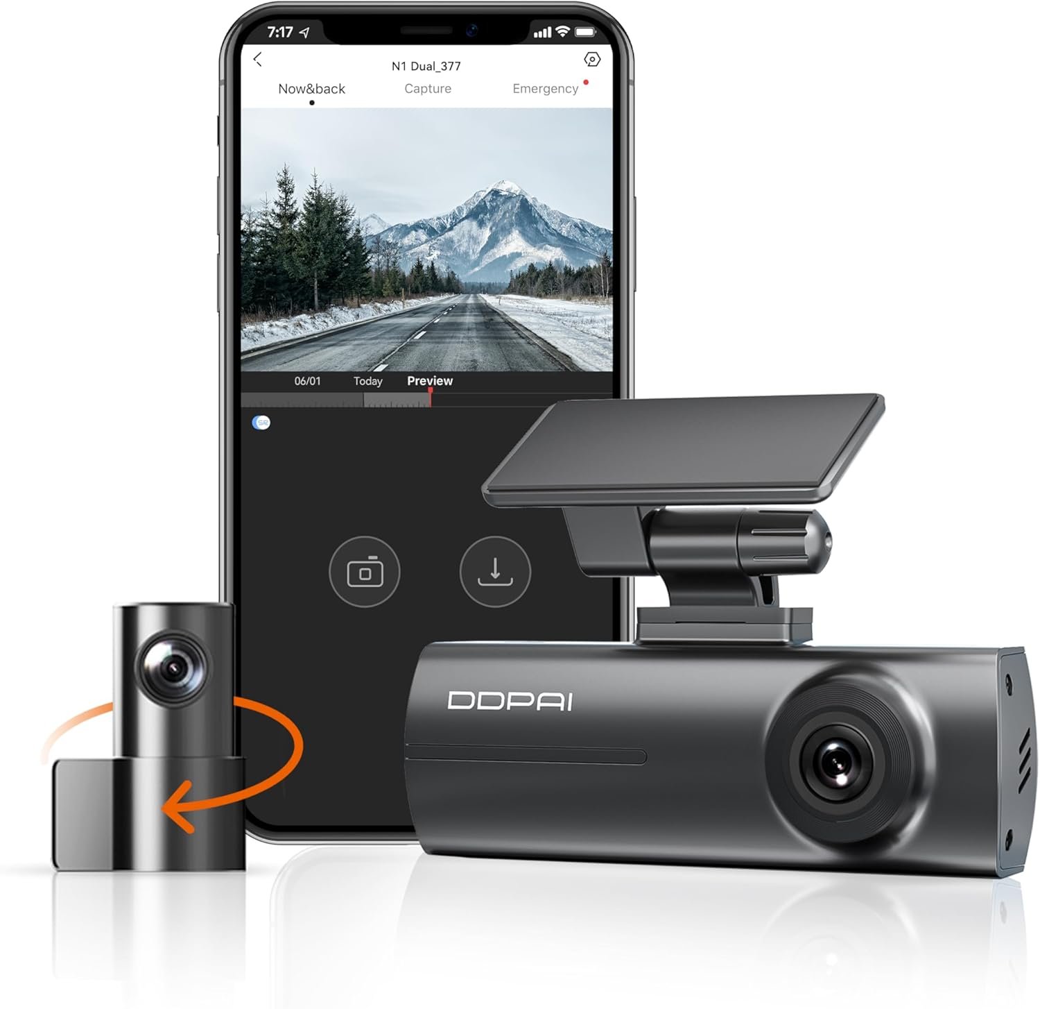 Câmera Veicular DDPAI N1 Dual Frente e Ré 1296P UHD WiFi Visão Noturna Supercapacitor App