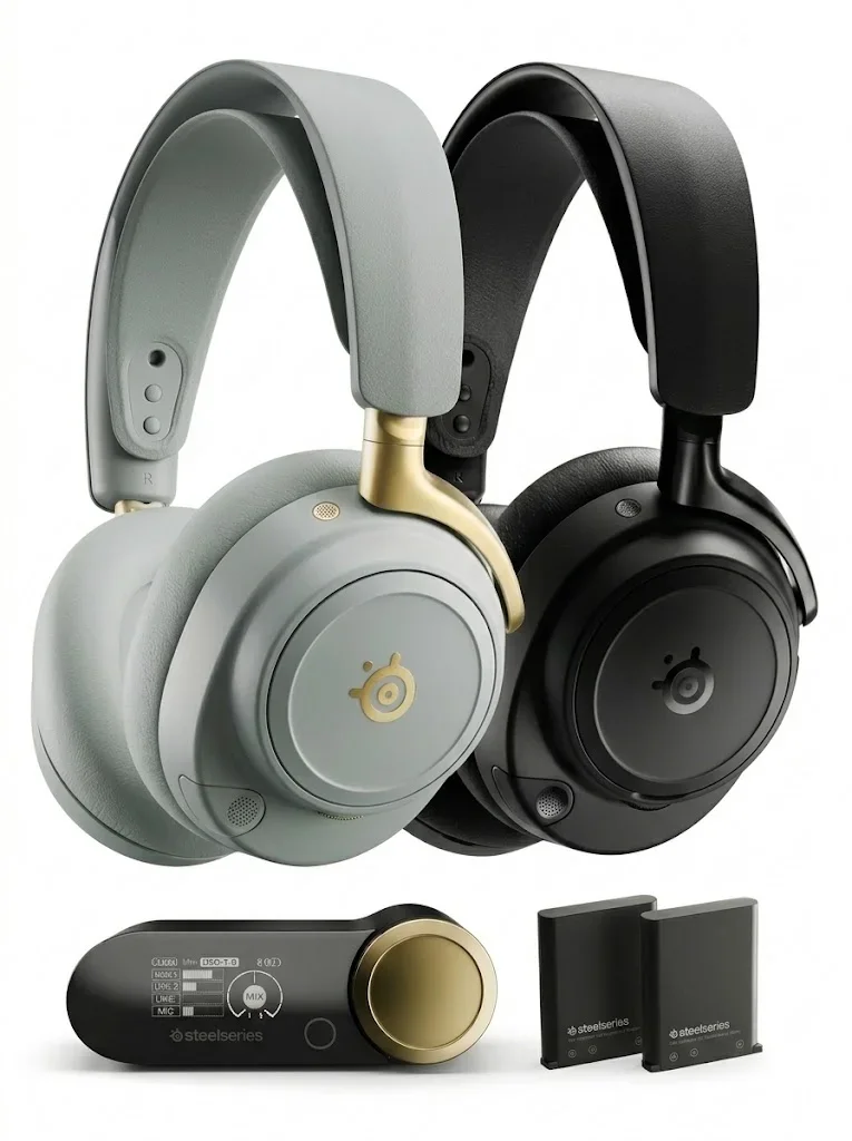 SteelSeries Arctis Nova Elite Wireless - Cores Sage & Gold e Obsidian Black